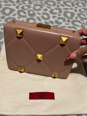 Valentino Garavani Roman Stud Blush Quilted Leather Clutch